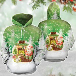 Santa claus cat fireplace merry christmas hoodie